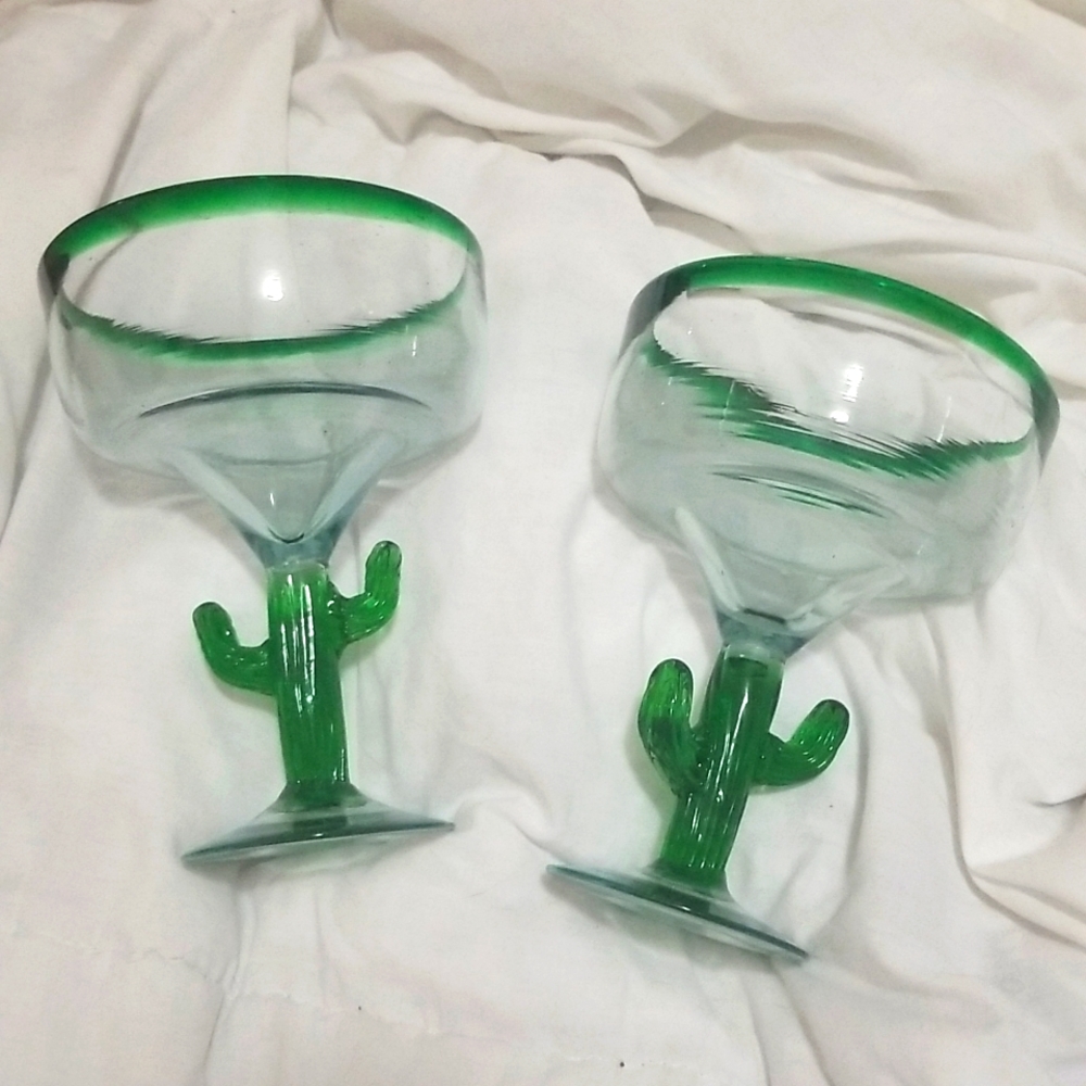 🇺🇦 New Margarita Cactus Shape Set of 2 Glasses Handmade Easter Spring New